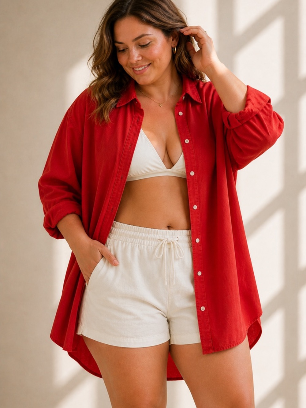 Universal Thread Red Oversized Button Up Shirt 2X Casual Lightweight